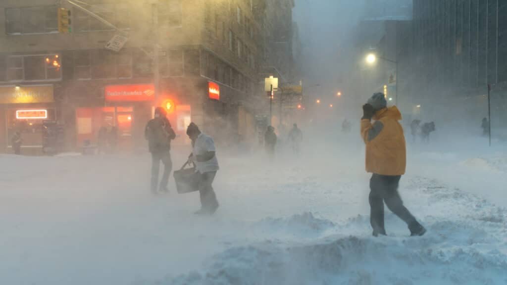Cars buried in snow during a major blizzard