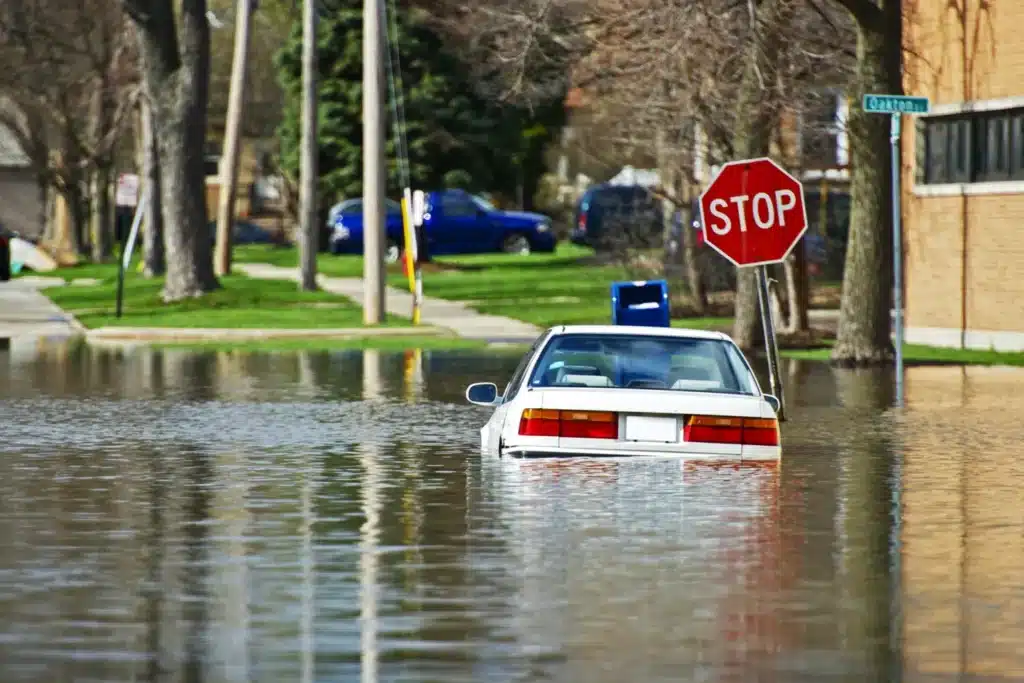 Spring flooding on a road in the central plains